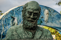 Darwin statue Puerto Velasco Ibarra, Galapagos, Ecuador, South America