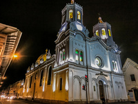 Cuenca Church at night San Blas,  Cuenca,  Azuay,  Ecuador, South America